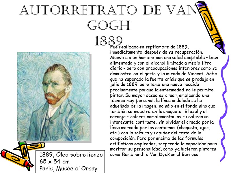 AUTORRETRATO DE VAN GOGH 1889  Fue realizado en septiembre de 1889, inmediatamente después